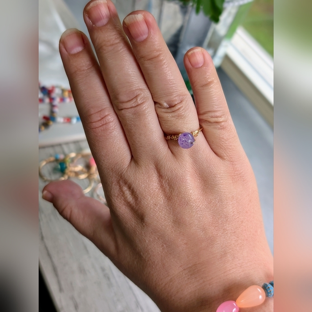 Perfectly Imperfect Rose Gold Wire Wrapped Purple Stone Ring Size 8 - Picture 3 of 4